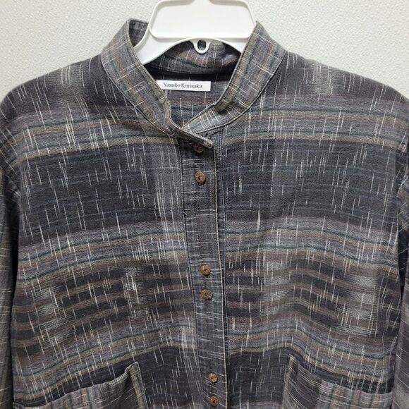 Yasuko Kurisaka Striped Cotton Button Jacket One Size Lagenlook - Picture 2 of 8